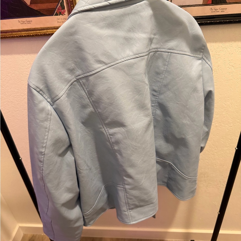 Fashion Nova Quilted Light Blue Leather Jacket - Picture 2 of 3